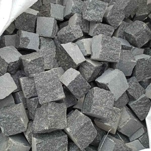 Split paving stones from black stone Gabbro