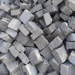 Split paving stones made of black stone Gabbro