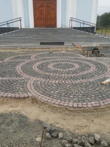 Split paving stones made of black stone Basalt