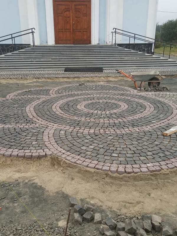 Split paving stones made of black stone Basalt