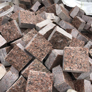Red granite paving stone