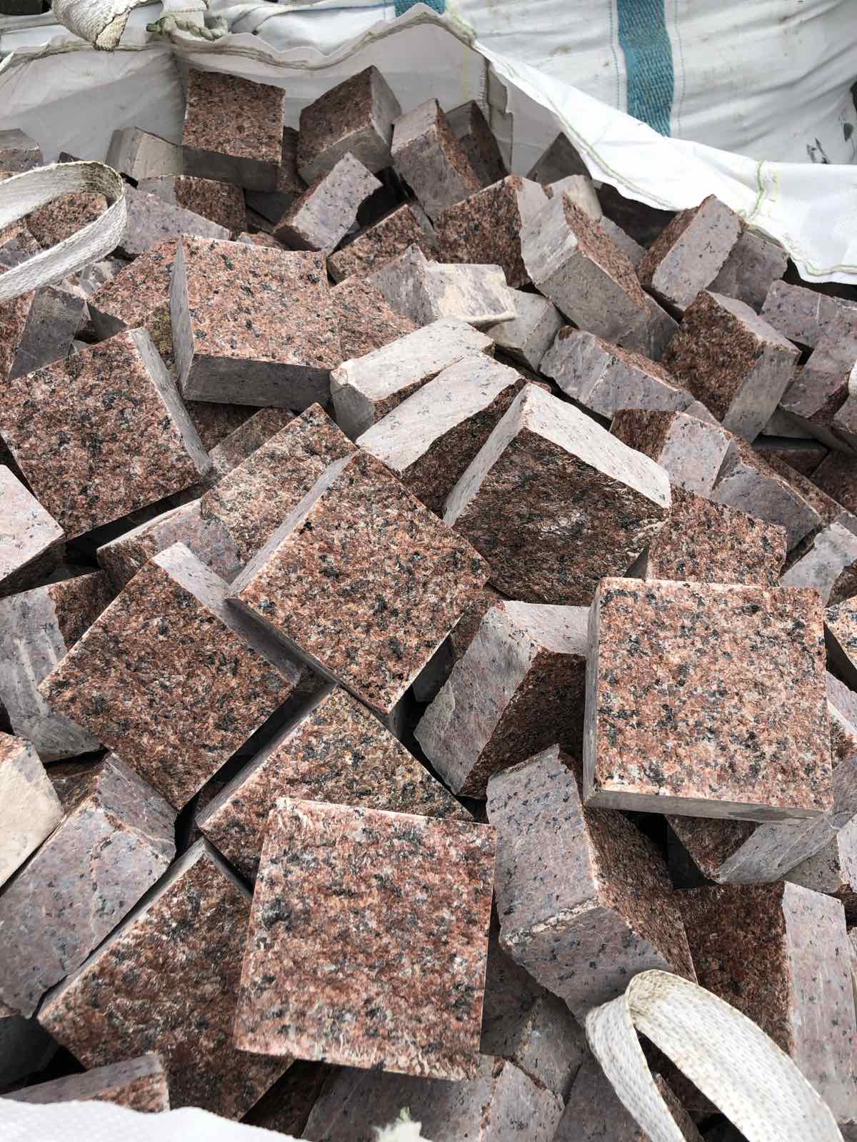 Red granite paving stone
