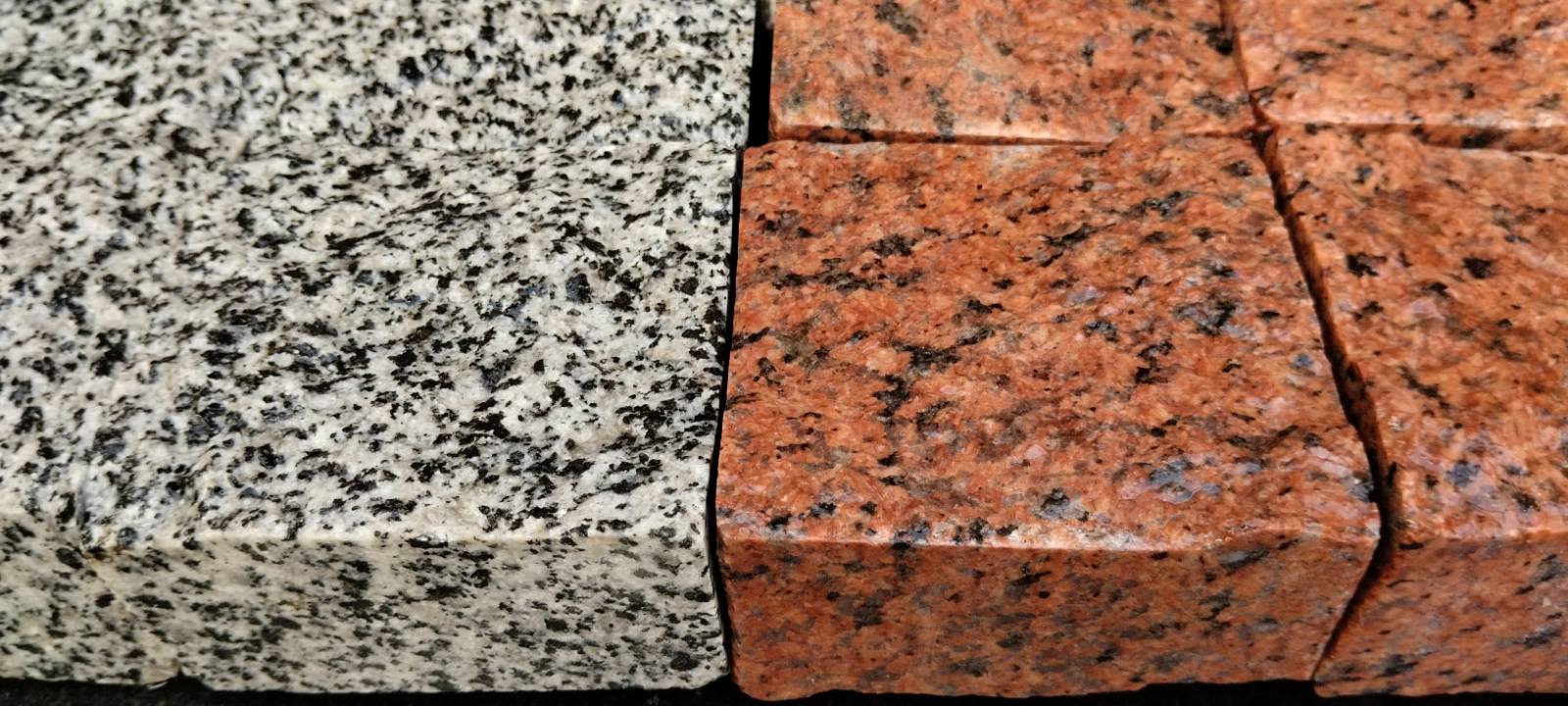 Granite paving stone from red and grey granite