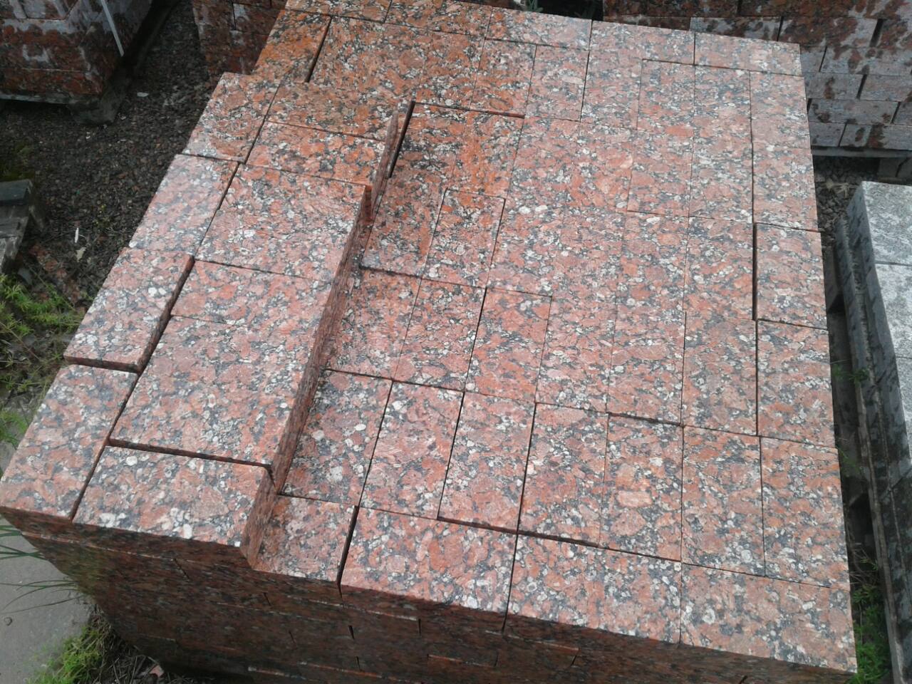 Red granite paving stone