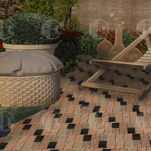 Red granite paving stone