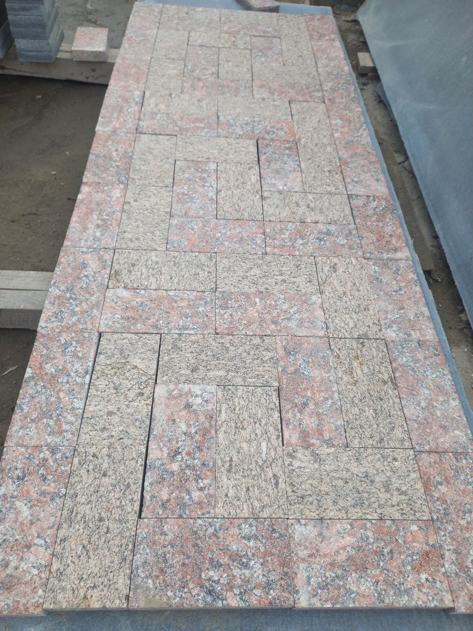 Sawn paving stone from yellow and red granite