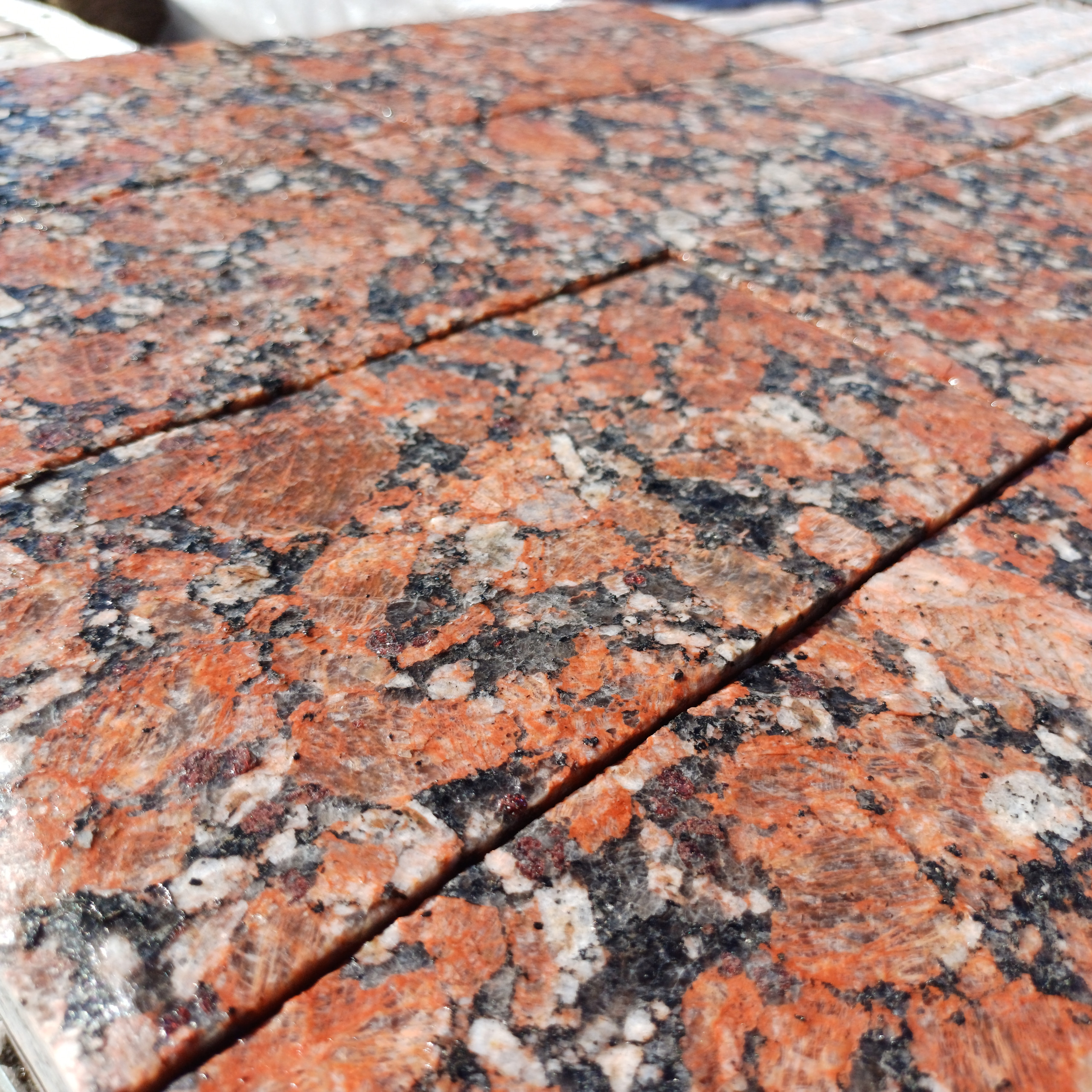 Flame-textured granite paving stone - wet