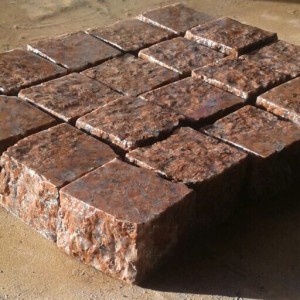Red granite paving stone
