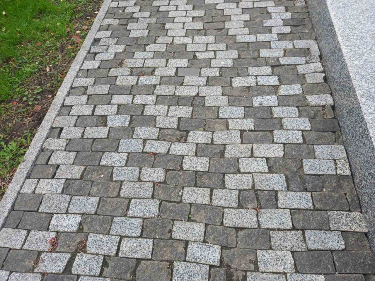 Paving with paving stones from Pokostovsky granite "rowing"