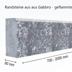 Randsteine aus schwarzen Gabbro-Stein - geflammt