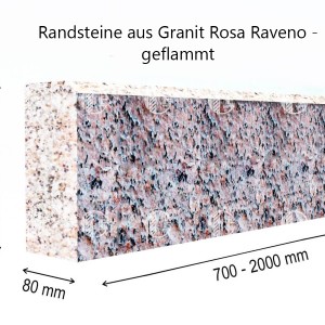 Randsteine aus rotem Granit Rosa Raveno - geflammt