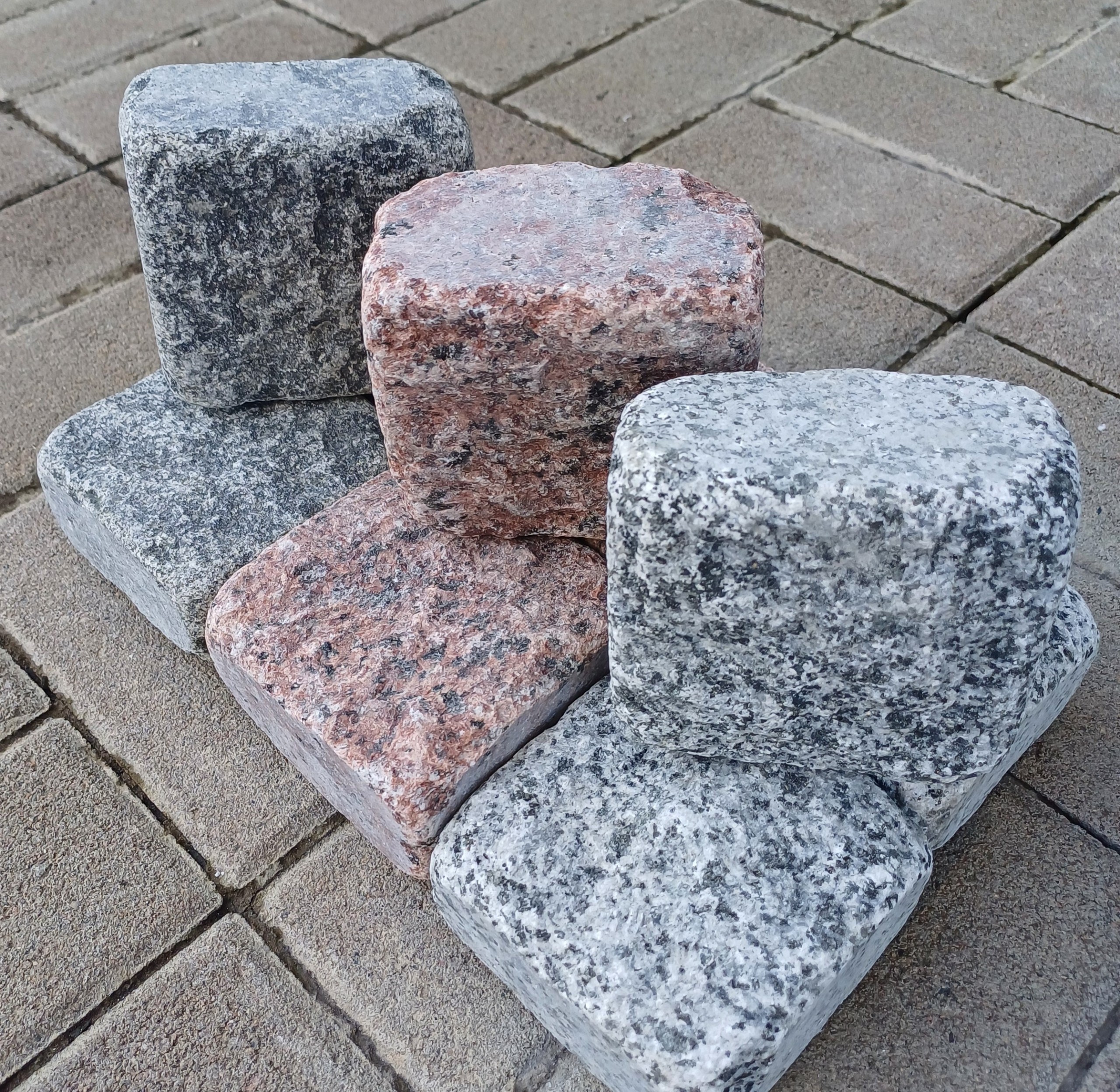 tumbled paving stones of red granite