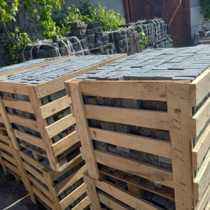 Paving stone in a wooden box