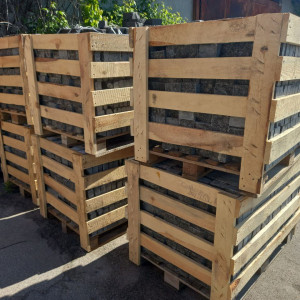 Labradorite paving stones in wooden battens