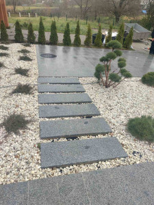 Tile flamed from grey granite Grey Ukraine (wet)