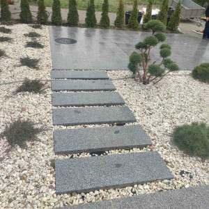 Tile flamed from grey granite Grey Ukraine (wet)