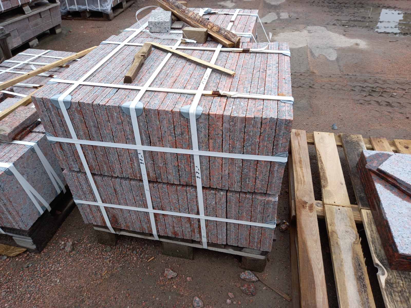 Packed red granite tiles