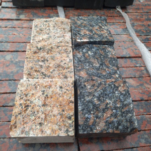 Paving stones from pink and brown granites