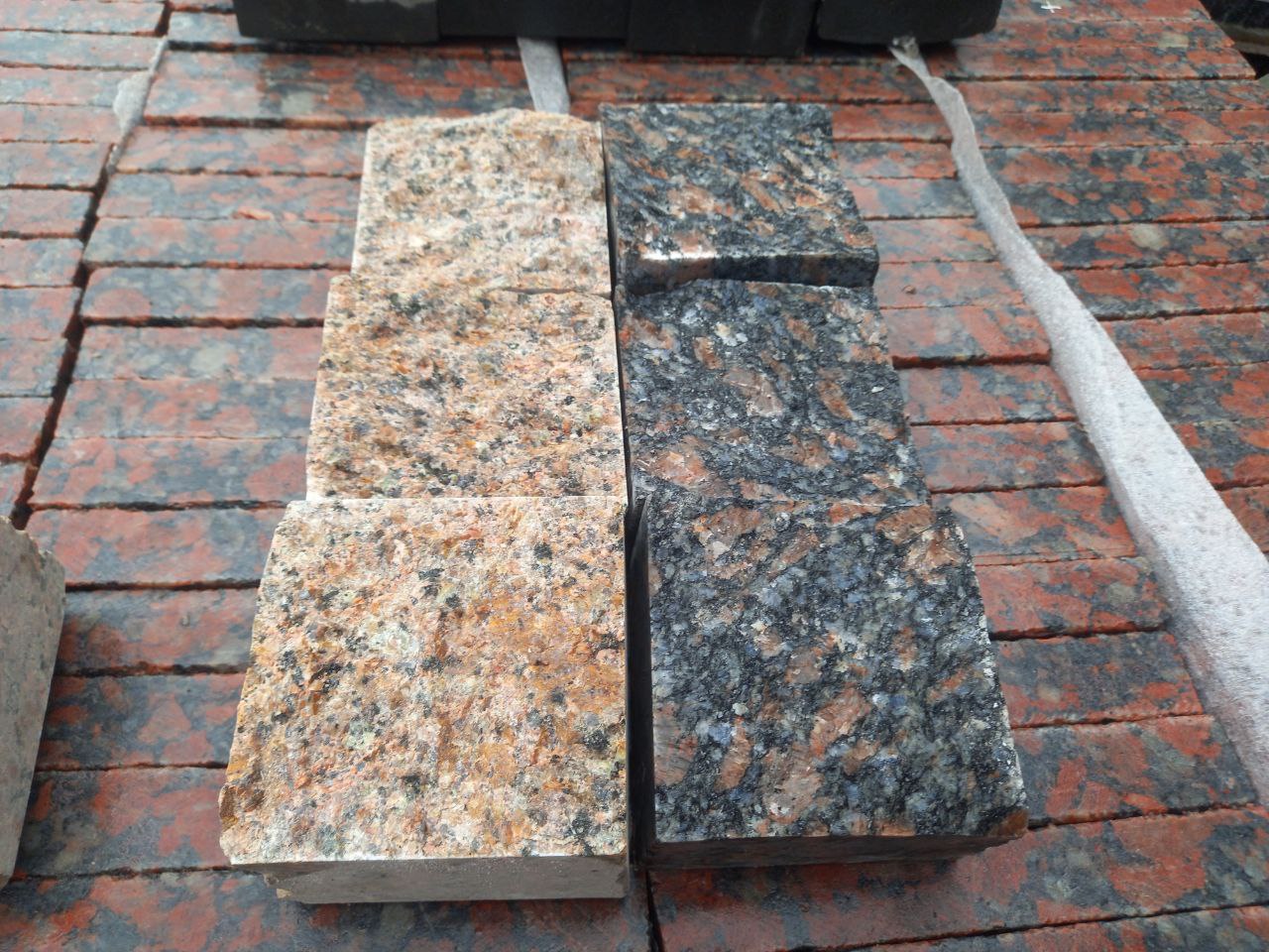 Paving stones from pink and brown granites