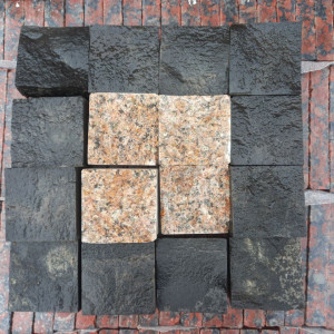Pink and black natural stone paving stones