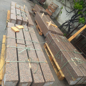 Granite curbs stacked on a pallet